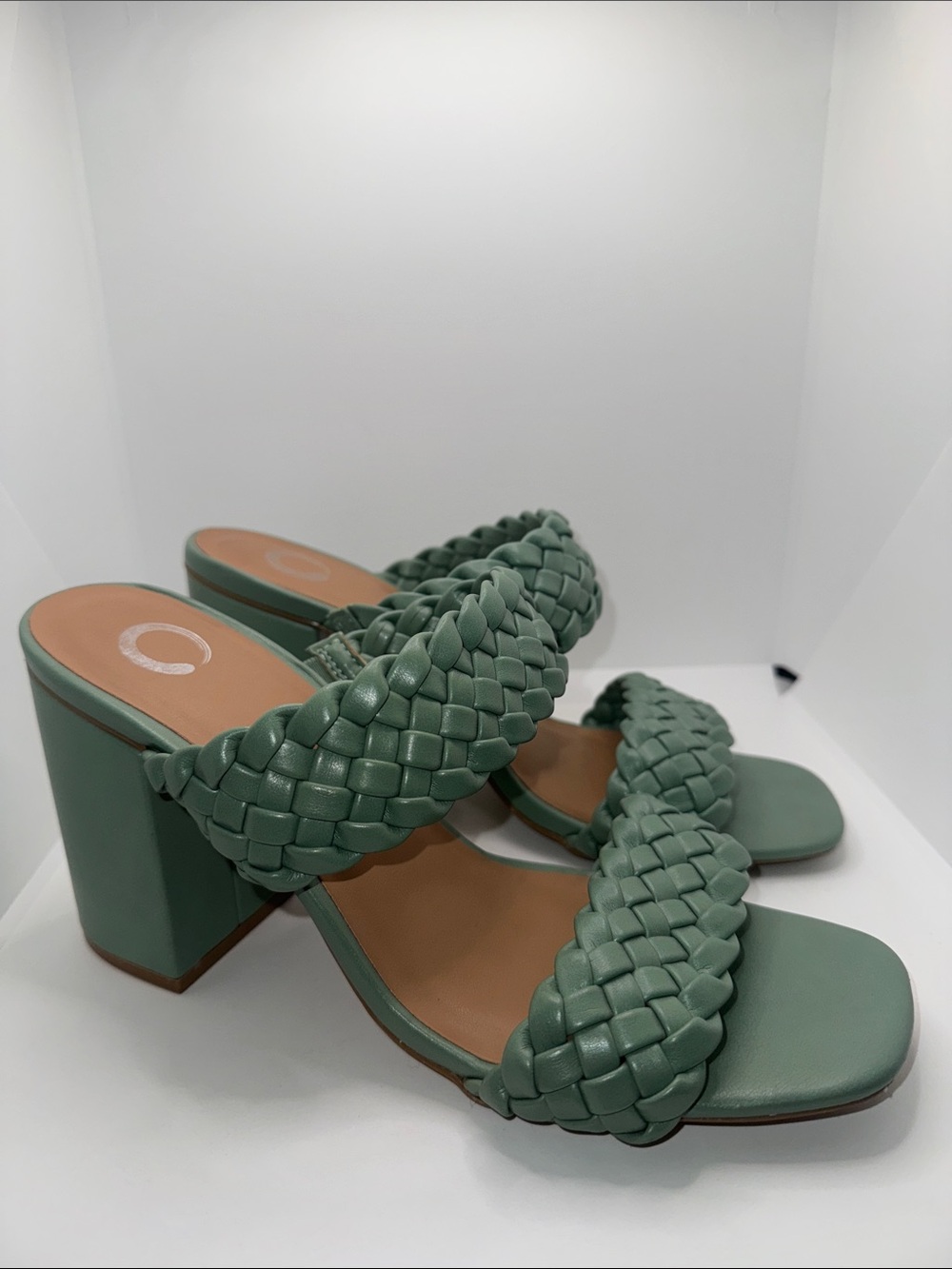 Cato Braided Block Heel Sandals Heels Green Women’s 9.5